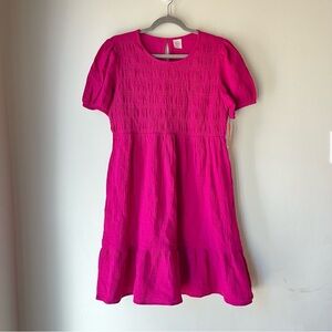 Wonder Nation Girls Pink Smocked Cotton Gauze Dress XL 14-16 Plus Puff Sleeve